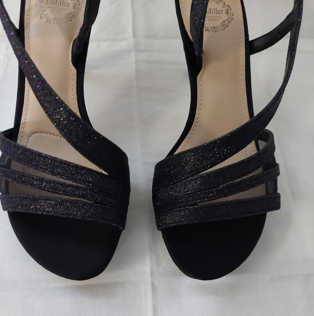 NWOB I. Miller Black Strappy Sparkly Slingback Kitten Heels Size 6 - Picture 6 of 10